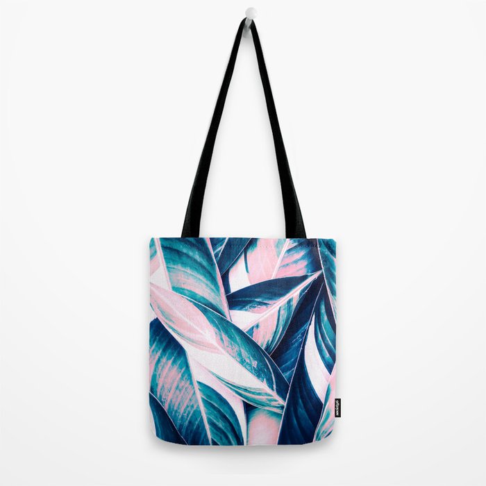 Botanical leaf pink and blue Tote Bag Gallery Image 2