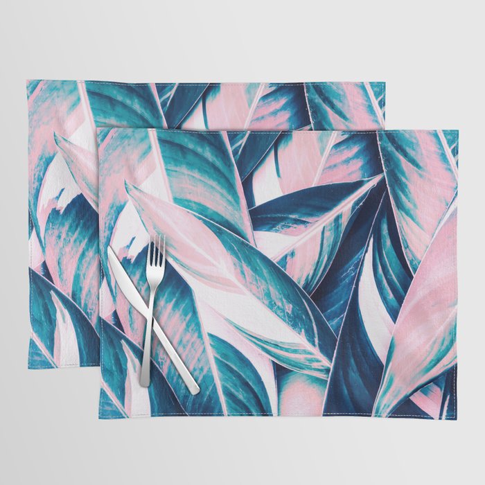Botanical leaf pink and blue Placemat Gallery Image 1