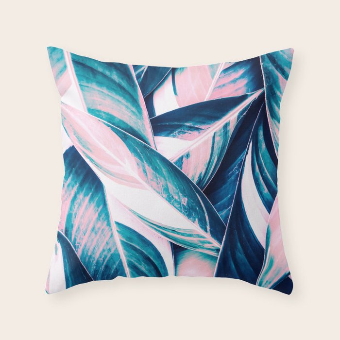Botanical leaf pink and blue Throw Pillow Gallery Image 6