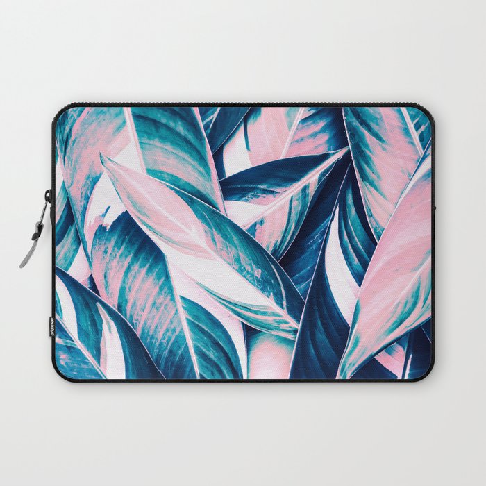 Botanical leaf pink and blue Laptop Sleeve Gallery Image 1