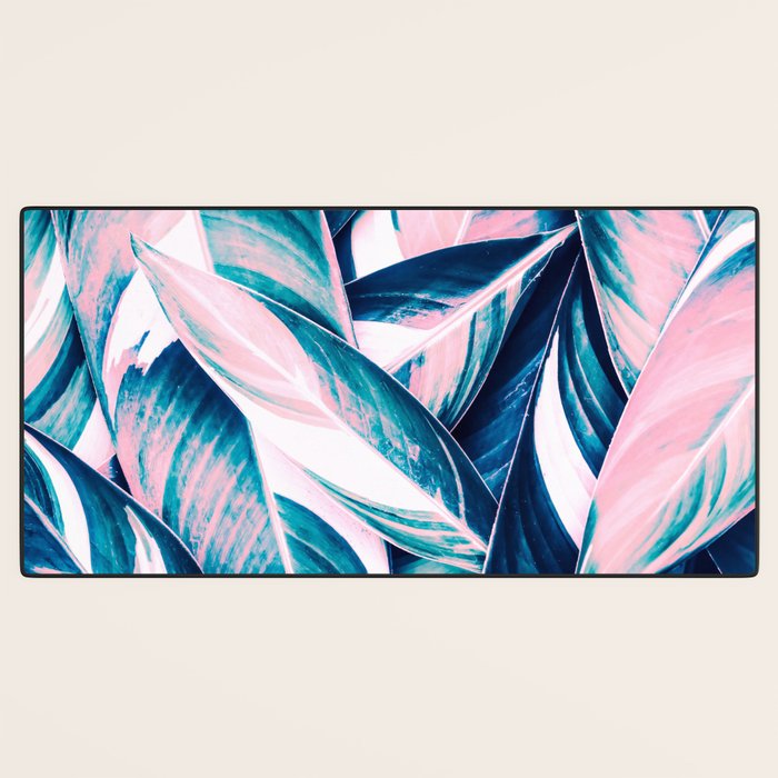 Botanical leaf pink and blue Desk Mat Gallery Image 3