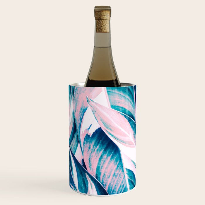 Botanical leaf pink and blue Wine Chiller Gallery Image 2
