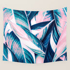 Botanical leaf pink and blue Wall Tapestry Gallery Image 4