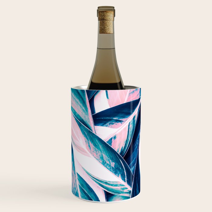 Botanical leaf pink and blue Wine Chiller Gallery Image 1
