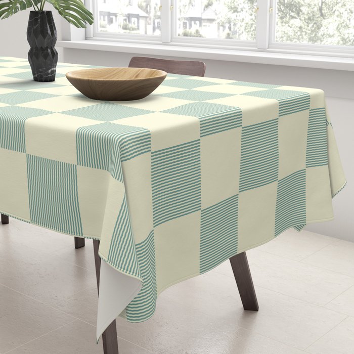 Textured Plaid pattern blue and white Tablecloth Gallery Image 3