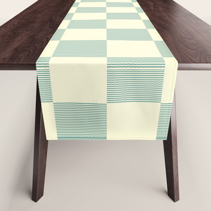 Textured Plaid pattern blue and white Table Runner Gallery Image 1