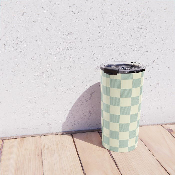 Textured Plaid pattern blue and white Travel Mug Gallery Image 4