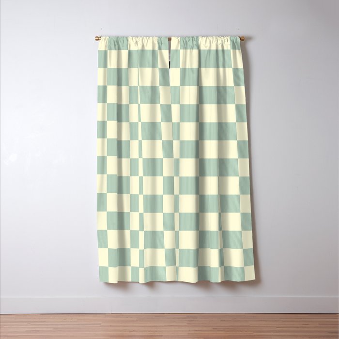 Textured Plaid pattern blue and white Window Curtain Gallery Image 3