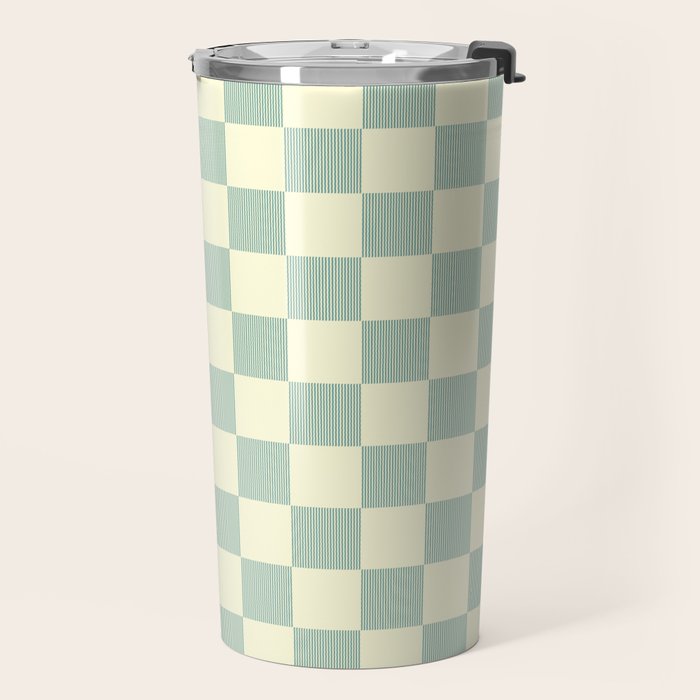 Textured Plaid pattern blue and white Travel Mug Gallery Image 2
