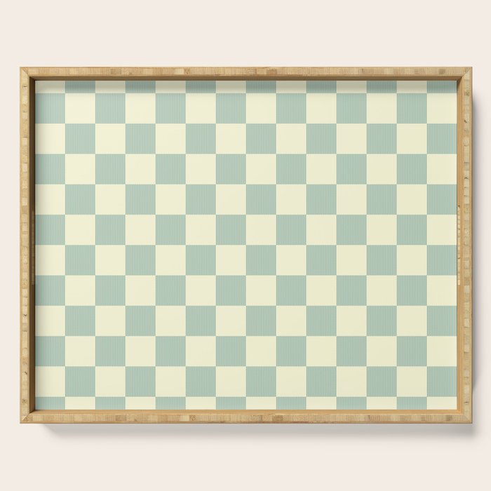 Textured Plaid pattern blue and white Serving Tray Gallery Image 1