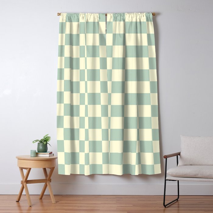 Textured Plaid pattern blue and white Window Curtain Gallery Image 1