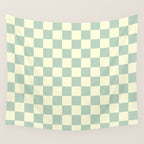 Textured Plaid pattern blue and white Wall Tapestry Gallery Image 4
