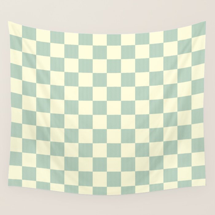 Textured Plaid pattern blue and white Wall Tapestry Gallery Image 4
