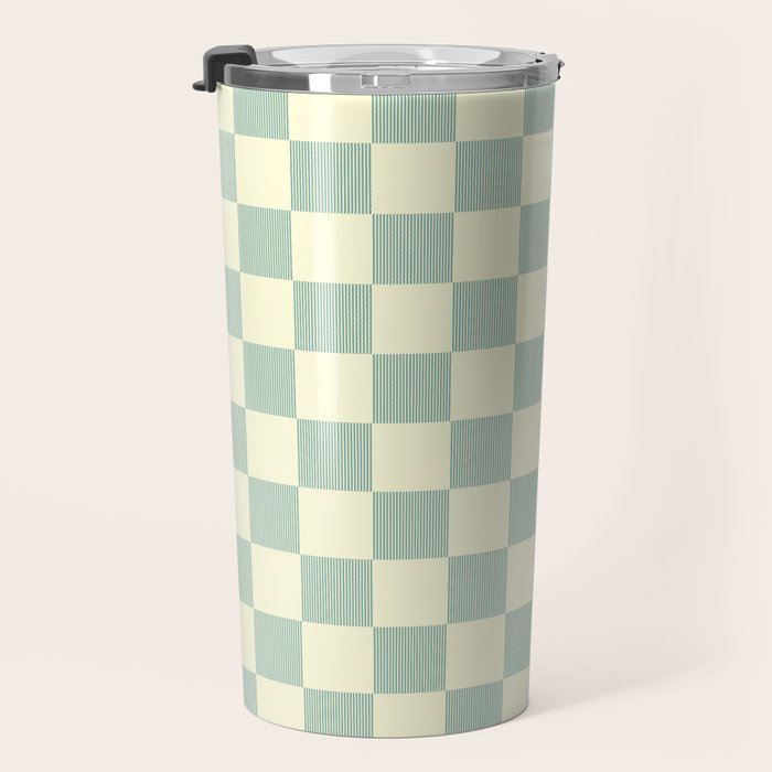 Textured Plaid pattern blue and white Travel Mug Gallery Image 3