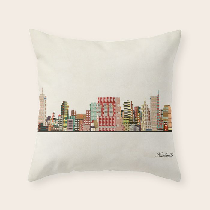 nashville tennessee skyline Throw Pillow Gallery Image 1