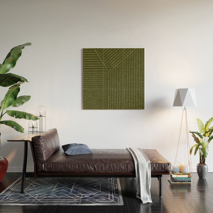 Lines (Olive Green) Wood Wall Art Gallery Image 2