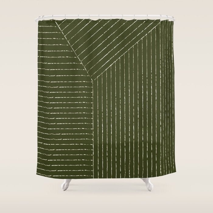 Lines (Olive Green) Shower Curtain Gallery Image 1