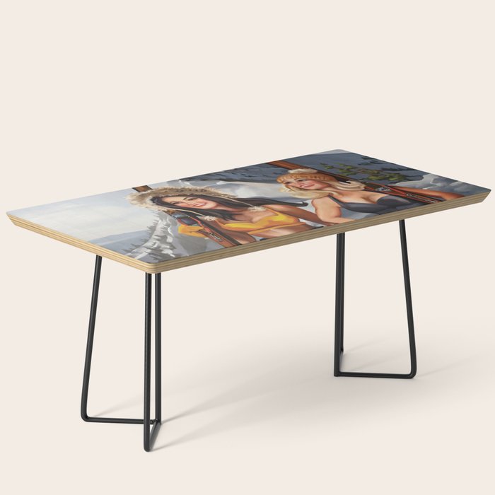 "Ski Bunnies" Cool Retro Winter Pinup Girl Art Coffee Table Gallery Image 1