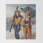 "Ski Bunnies" Cool Retro Winter Pinup Girl Art Throw Blanket Gallery Image 2