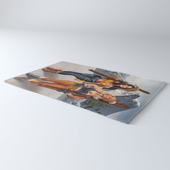 "Ski Bunnies" Cool Retro Winter Pinup Girl Art Rug Gallery Image 3
