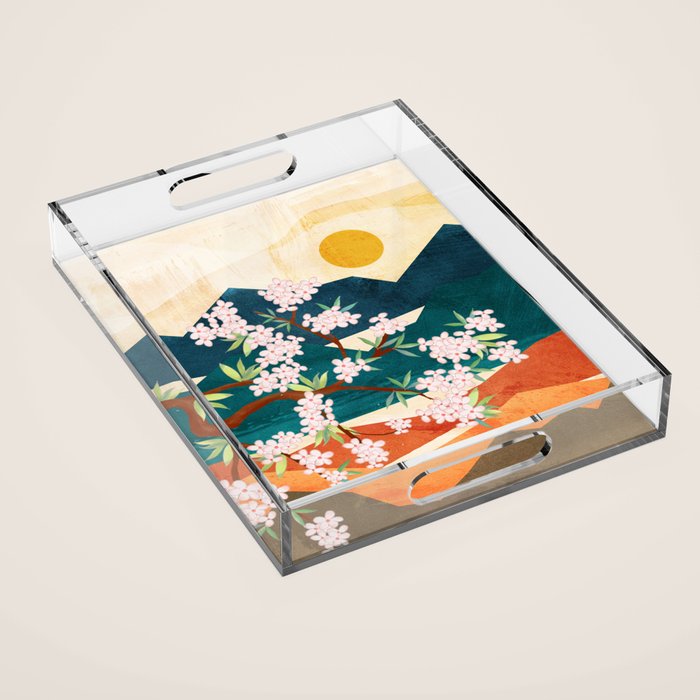 Warm spring sunshine beneath the ridge  Acrylic Tray Gallery Image 1
