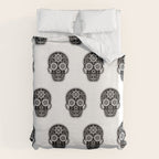DÃ­a de Muertos Calavera â¢ Mexican Sugar Skull - Black Palette Duvet Cover Gallery Image 6