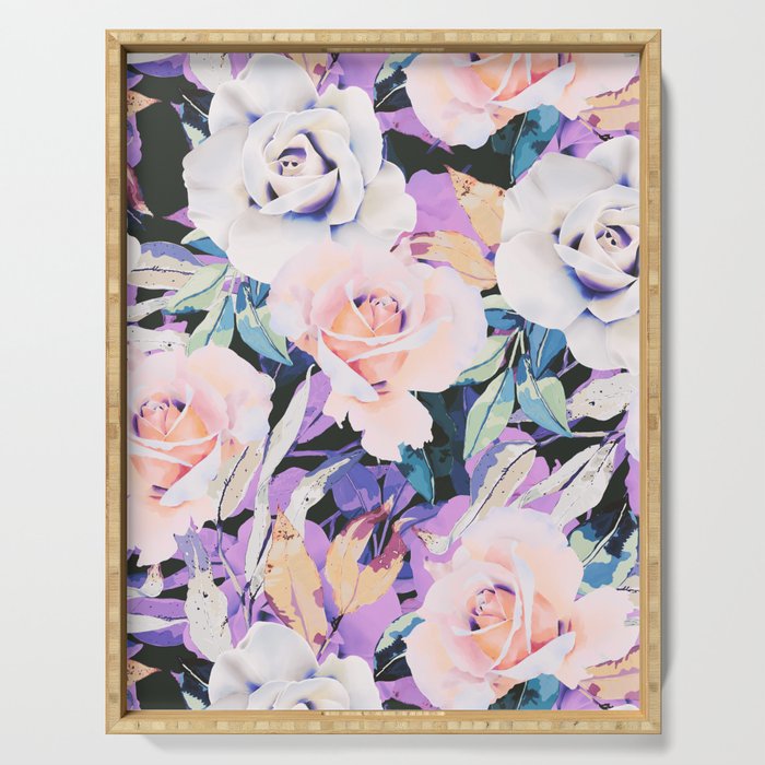 Modern Dark Vibrant Flowery D Serving Tray Gallery Image 1