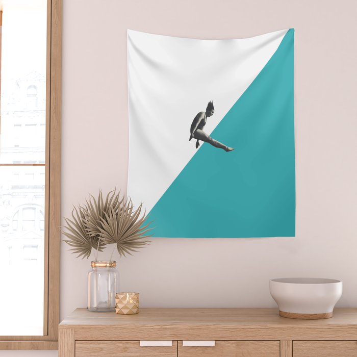 Diver (turquoise) Wall Tapestry Gallery Image 2