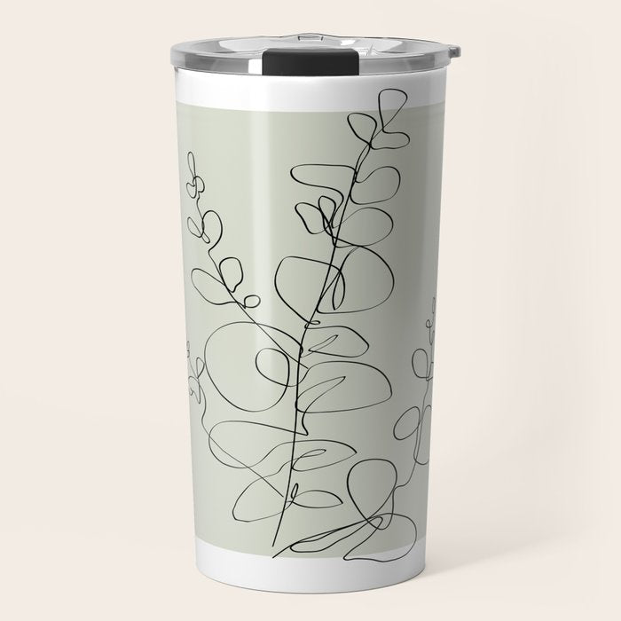 Botanical Line Art 1, Neutral Sage Green Minimalist Modern Art by Synplus Travel Mug Gallery Image 1