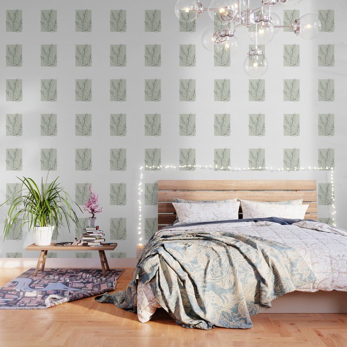 Botanical Line Art 1, Neutral Sage Green Minimalist Modern Art by Synplus Wallpaper Gallery Image 1