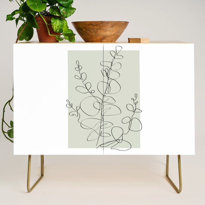 Botanical Line Art 1, Neutral Sage Green Minimalist Modern Art by Synplus Credenza Gallery Image 1