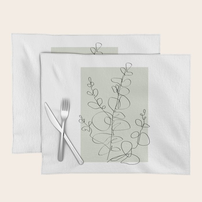 Botanical Line Art 1, Neutral Sage Green Minimalist Modern Art by Synplus Placemat Gallery Image 1