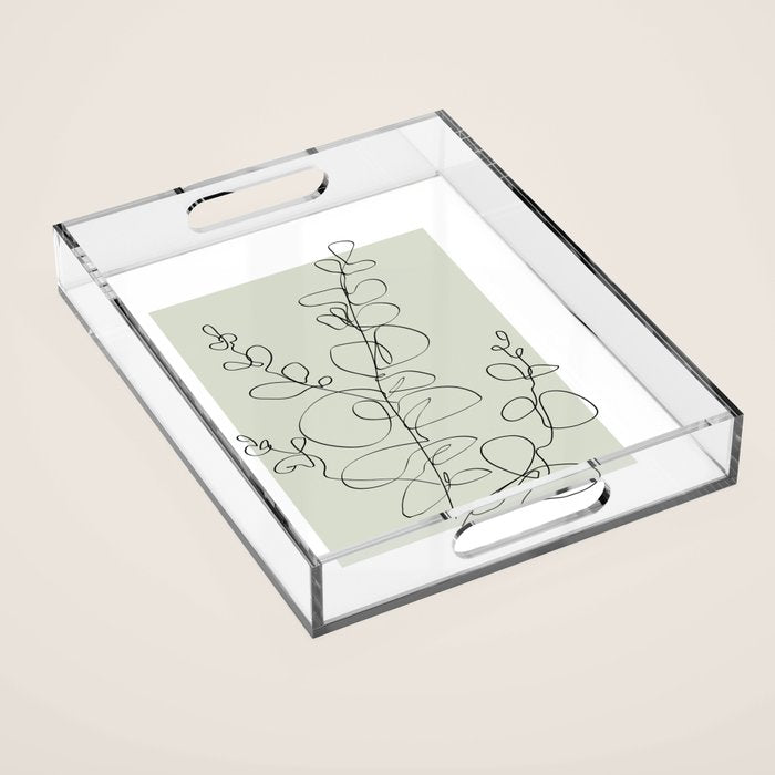 Botanical Line Art 1, Neutral Sage Green Minimalist Modern Art by Synplus Acrylic Tray Gallery Image 1