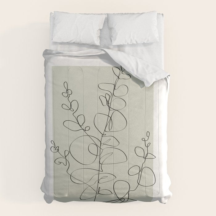 Botanical Line Art 1, Neutral Sage Green Minimalist Modern Art by Synplus Comforter Gallery Image 6