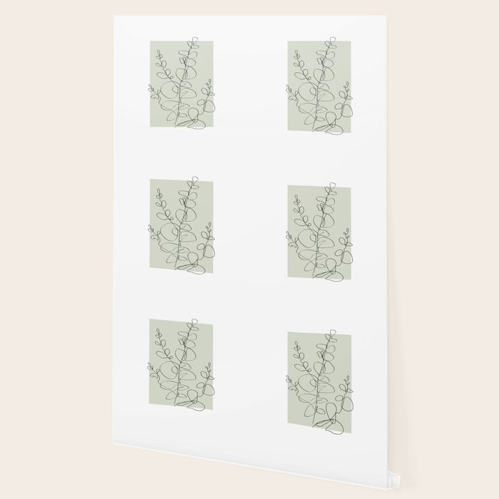 Botanical Line Art 1, Neutral Sage Green Minimalist Modern Art by Synplus Wallpaper Gallery Image 2