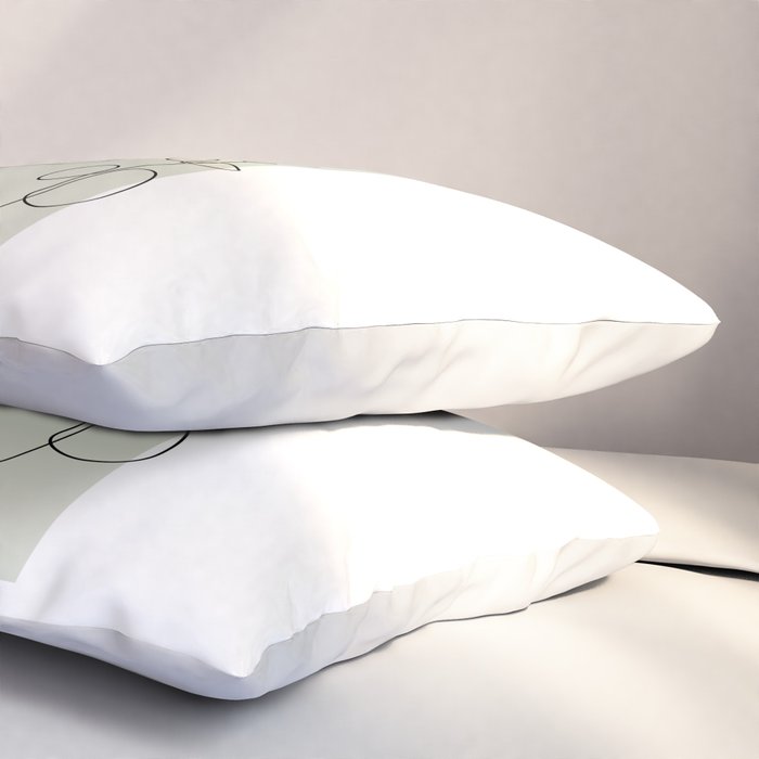 Botanical Line Art 1, Neutral Sage Green Minimalist Modern Art by Synplus Pillow Sham Gallery Image 3
