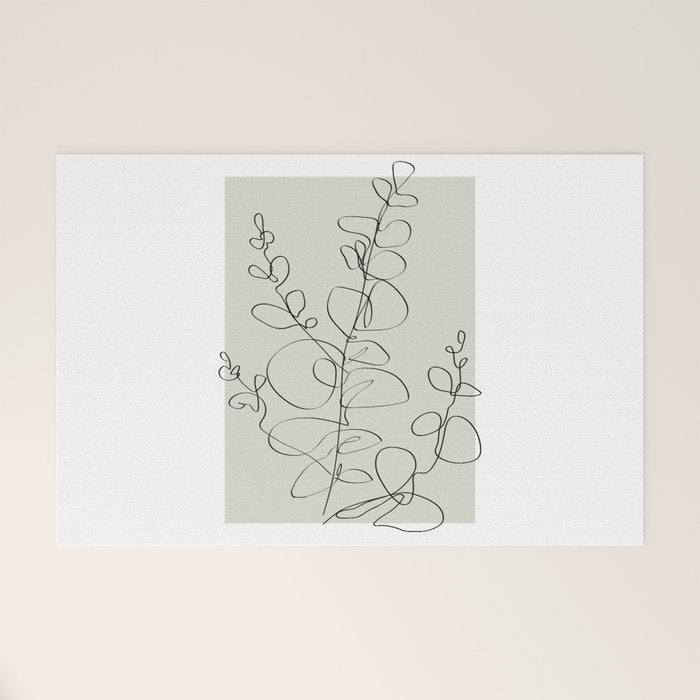 Botanical Line Art 1, Neutral Sage Green Minimalist Modern Art by Synplus Welcome Mat Gallery Image 1
