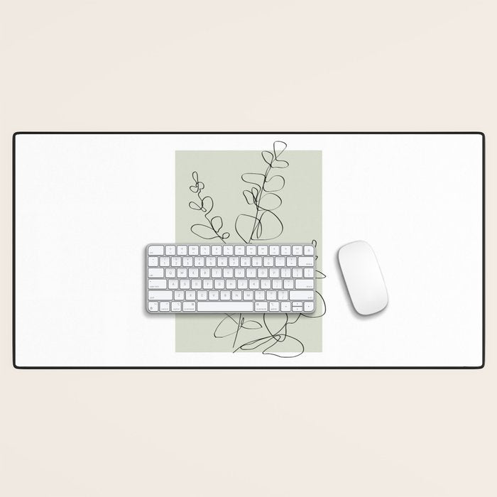 Botanical Line Art 1, Neutral Sage Green Minimalist Modern Art by Synplus Desk Mat Gallery Image 1
