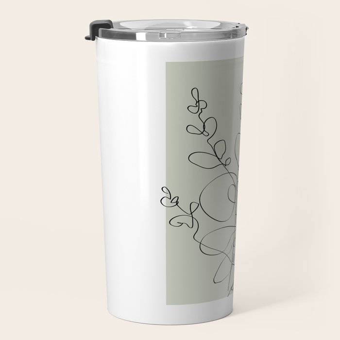 Botanical Line Art 1, Neutral Sage Green Minimalist Modern Art by Synplus Travel Mug Gallery Image 3