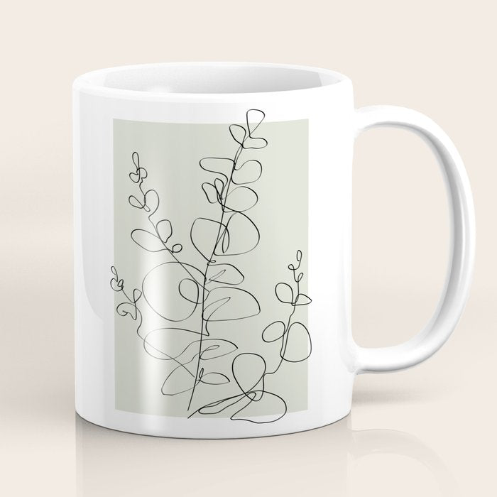 Botanical Line Art 1, Neutral Sage Green Minimalist Modern Art by Synplus Coffee Mug Gallery Image 1