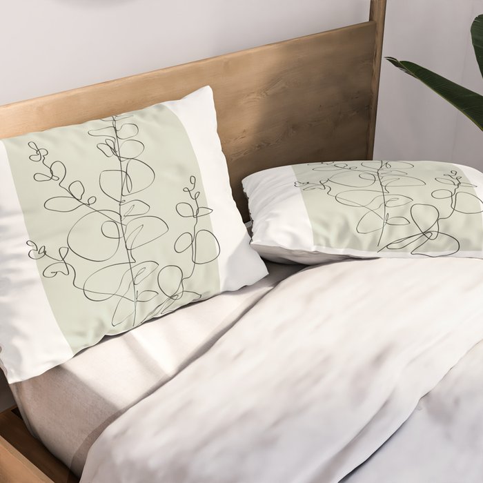 Botanical Line Art 1, Neutral Sage Green Minimalist Modern Art by Synplus Pillow Sham Gallery Image 2