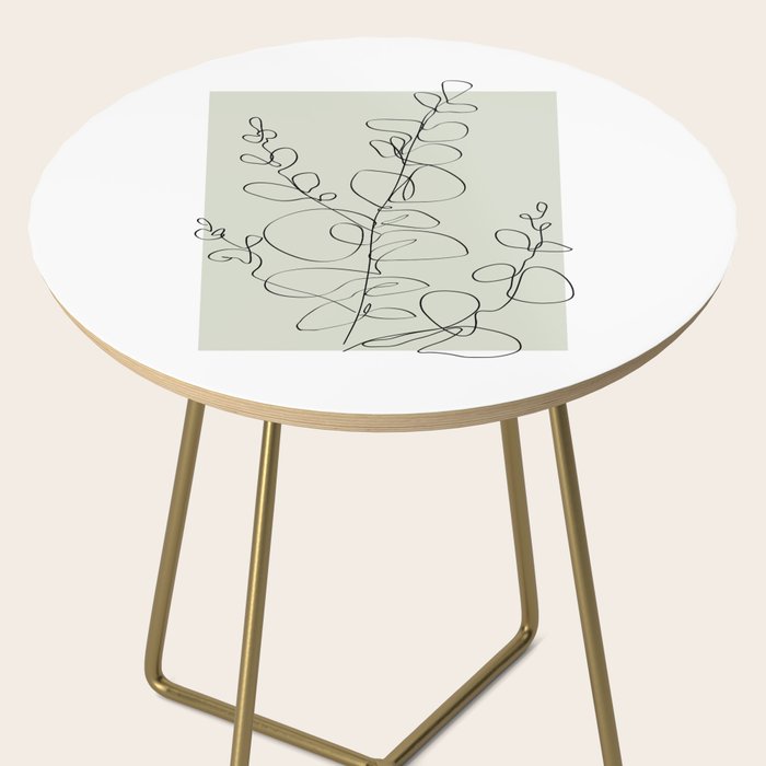 Botanical Line Art 1, Neutral Sage Green Minimalist Modern Art by Synplus Side Table Gallery Image 2