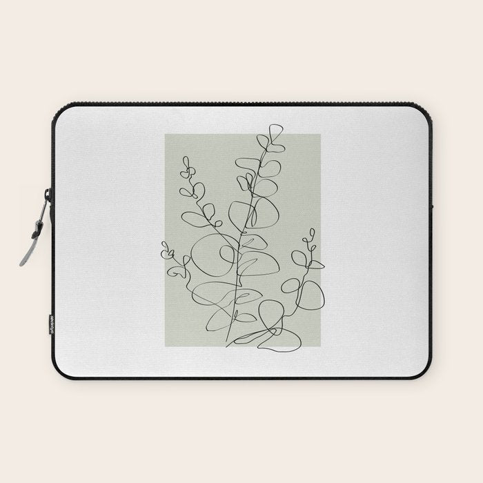 Botanical Line Art 1, Neutral Sage Green Minimalist Modern Art by Synplus Laptop Sleeve Gallery Image 1