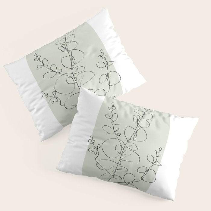 Botanical Line Art 1, Neutral Sage Green Minimalist Modern Art by Synplus Pillow Sham Gallery Image 3
