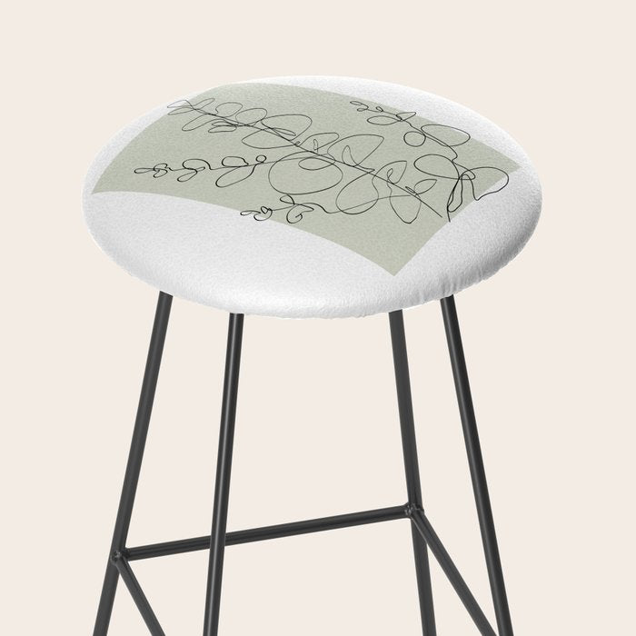 Botanical Line Art 1, Neutral Sage Green Minimalist Modern Art by Synplus Stool Gallery Image 2