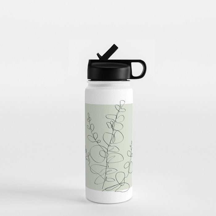 Botanical Line Art 1, Neutral Sage Green Minimalist Modern Art by Synplus Water Bottle Gallery Image 1
