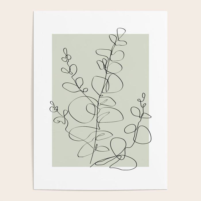 Botanical Line Art 1, Neutral Sage Green Minimalist Modern Art by Synplus Poster Gallery Image 4