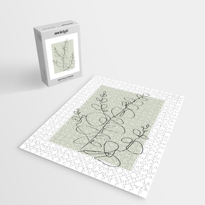 Botanical Line Art 1, Neutral Sage Green Minimalist Modern Art by Synplus Jigsaw Puzzle Gallery Image 2