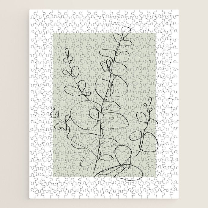 Botanical Line Art 1, Neutral Sage Green Minimalist Modern Art by Synplus Jigsaw Puzzle Gallery Image 1