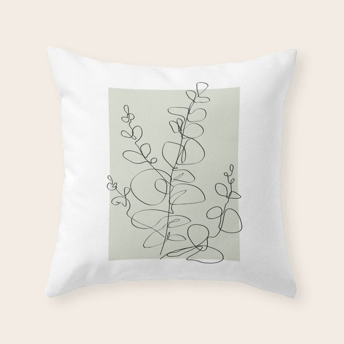 Botanical Line Art 1, Neutral Sage Green Minimalist Modern Art by Synplus Throw Pillow Gallery Image 6